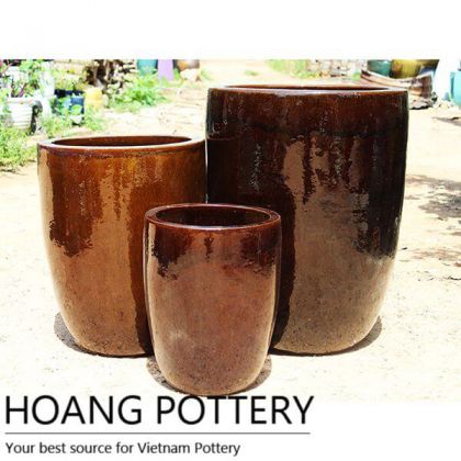 Tall Round Ceramic Brown Glazed Pots (HPAN058)