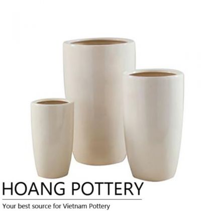 Cream Cylinder Glazed Ceramic Bonsai Pot (HPIP021)