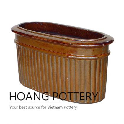 Brown oval ceramic garden pot