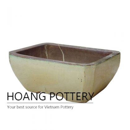 Low square cream ceramic planter pot