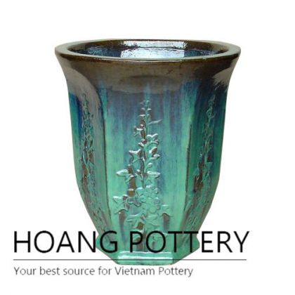 Mix green glass pattern ceramic pot