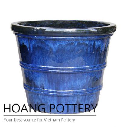 Ring pattern blue ceramic planter