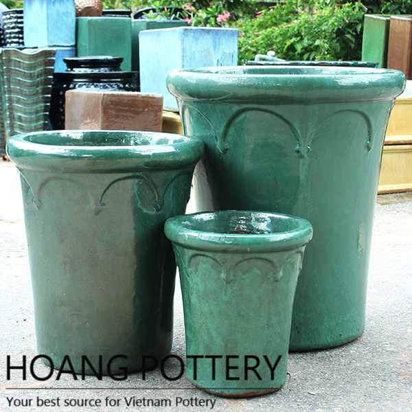 Green Ceramic Glazed Outdoor Tall Planter