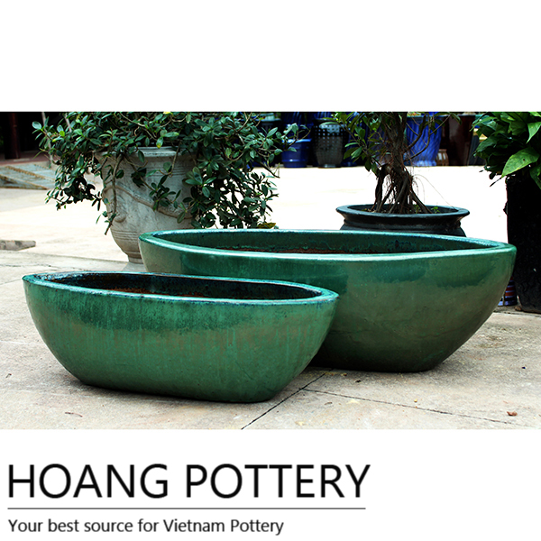 Large Ceramic Over Green Glazed Flower Pots