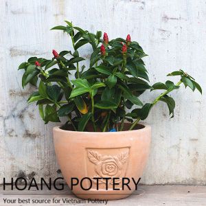 Rose Pattern Red Clay Garden Planter (HPTC021)