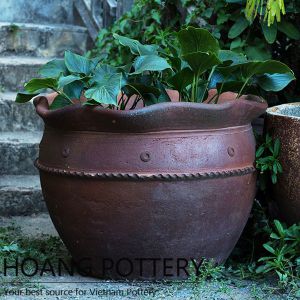 Pattern Round Black Clay Flower Pot (HPHP060)