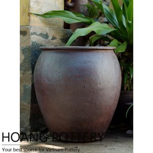 Round Black Clay Flower Planter Garden Decor (HPHP083)