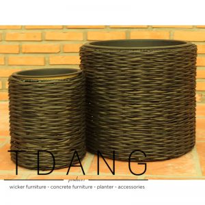 2 Piece Set Of Round Wicker Planters (TDW037)