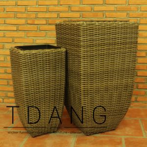 2 Piece Tall Square Flat Wicker Pot Set (TDW056)
