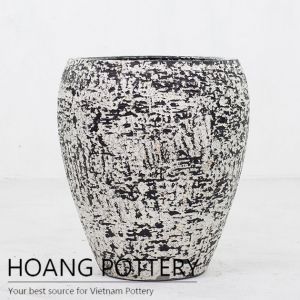 Tapered round rustic cement planter