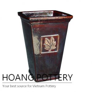 Glossy brown square ceramic pot