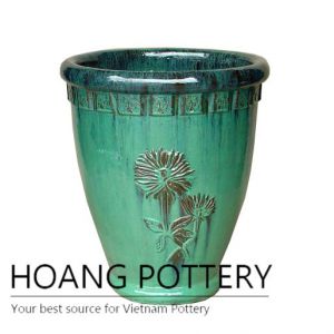 Green chrysanthemum pattern ceramic pot