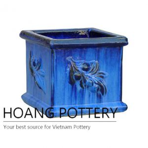 Olive blue square ceramic garden pot