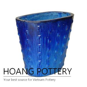 Oval blue button ceramic garden planter