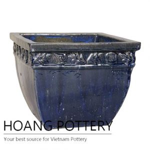 Rose pattern square ceramic planter