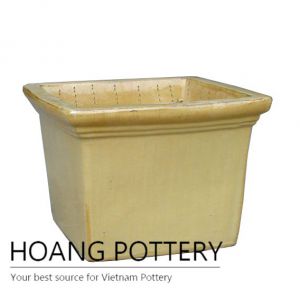 Small cream square ceramic pot