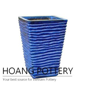 Small wave square ceramic blue planter