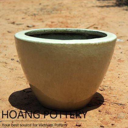 Carved Low Bowl Ceramic Pot (HPAN069)