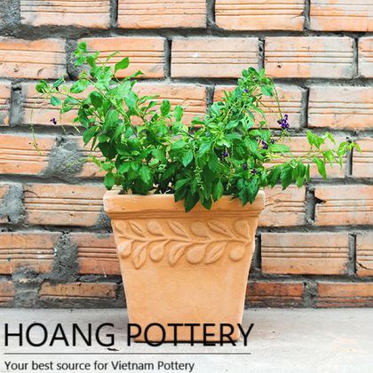 Leaves Pattern Red Terracotta Flower Pot (HPTC040)