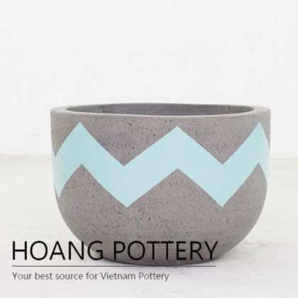 Short Round Cement Painting Pots - Chevron Pattern