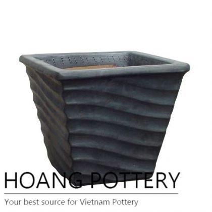 Matt black low square wave ceramic pot