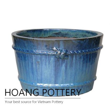 Round rope pattern ceramic planter